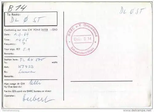 QSL - QTH - Funkkarte - DK2YX - Schweinfurt - 1969