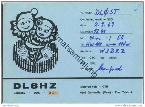 QSL - QTH - Funkkarte - DL8HZ - Gersweiler (Saar) - 1969