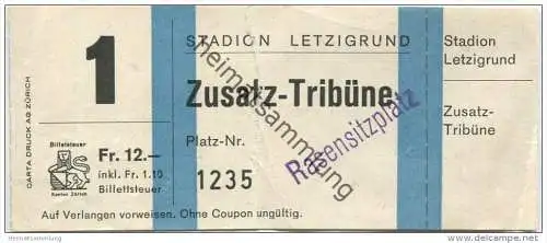 Schweiz - Zürich - Stadion Letzigrund - Eintrittskarte - Zusatz-Tribüne Rasensitzplatz
