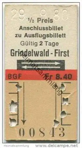 Schweiz -Ausflugsbillet - Anschlussbillet - Grindelwald First und zurück - Fahrkarte 1980 Fr. 8.40