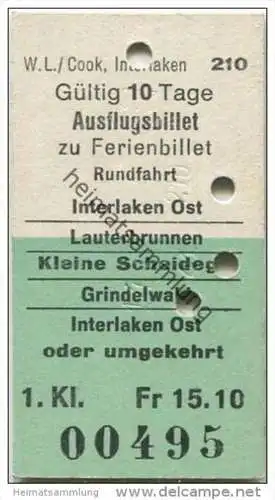 Schweiz - Ausflugsbillet zu Ferienbillet Rundfahrt - W.l./Cook Interlaken 210 - Interlaken Ost Lauterbrunnen Kleine Sche