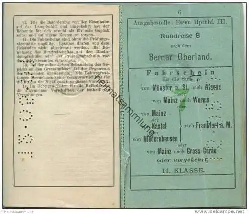 Deutschland - Schweiz - Fahrkarten-Heft - 1901 Rundreise 8 Köln nach dem Berner Oberland - Gültig 45 Tage II. Klasse