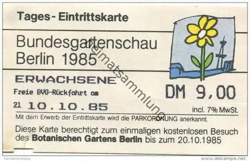 Deutschland - Berlin - Bundesgartenschau 1985 - Tages-Eintrittskarte