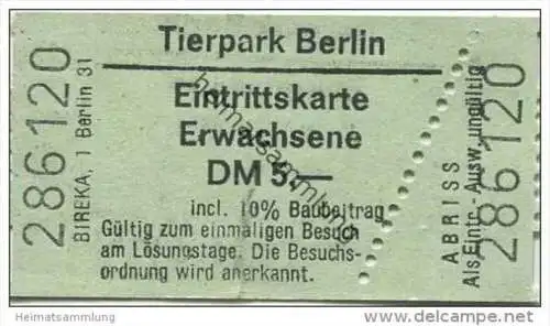 Deutschland - Tierpark Berlin - Eintrittskarte