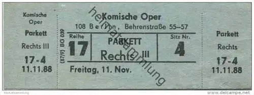 Deutschland - Berlin - Komische Oper - Eintrittskarte 1988
