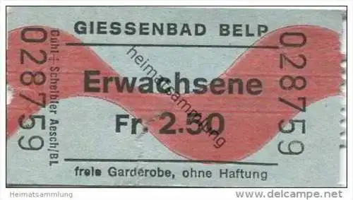 Schweiz - Bern - Belp - Giessenbad - Eintrittskarte