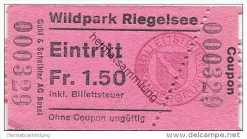 Schweiz - Bern - Kandergrund - Wildpark Riegelsee - Eintrittskarte