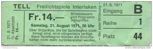 Schweiz - Bern - Tell Freilichtspiele Interlaken - Eintrittskarte 1971
