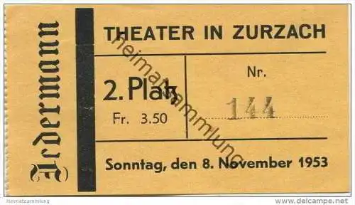 Schweiz - Aargau - Theater in Zurzach - Jedermann - Eintrittskarte 1953