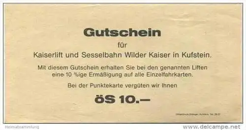 Österreich - Tirol - Kufstein - Heldenorgel - Konzertkarte - rückseitig Gutschein 10% Ermässigung für Kaiserlift uns Ses