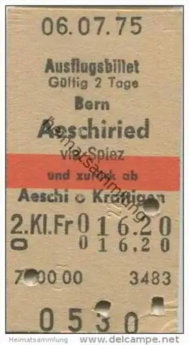 Schweiz - Ausflugsbillet - Bern Aeschiried via Spiez und zurück ab Aeschi oder Krattigen - Fahrkarte 1975 Fr. 16.20