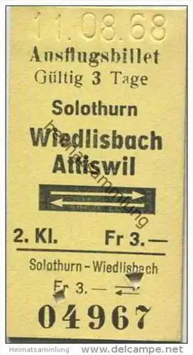 Schweiz - Ausflugsbillet - Solothurn Wiedlisbach oder Attiswil - Fahrkarte 1968 Fr. Fr. 3.-
