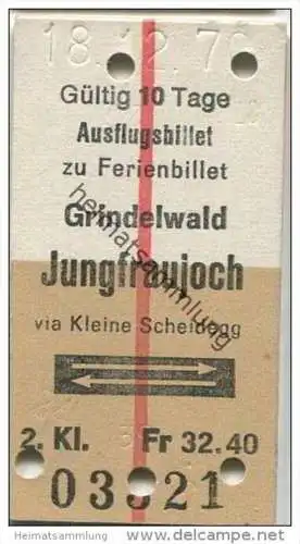 Schweiz - Ausflugsbillet zu Ferienbillet Grindelwald Jungfraujoch via Kleine Scheidegg und zurück - 1/2 Preis Fahrkarte
