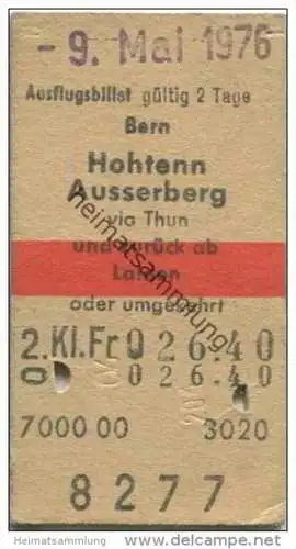 Schweiz - Ausflugsbillet - Bern Hohtenn Ausserberg via Thun und zurück ab Lalden - Fahrkarte 2. Klasse 1976 Fr. 26.40