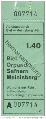 Schweiz - Biel - Autobusbetrieb Biel-Meinisberg AG - Fahrschein Fr. 1.40