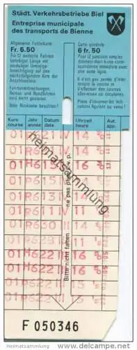 Schweiz - Biel - Biel - Städtische Verkehrsbetriebe Biel - Fahrschein Fr. 6.50 für 12 einfache Fahrten