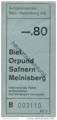 Schweiz - Biel - Autobusbetrieb Biel-Meinisberg AG - Fahrschein Fr. -.80