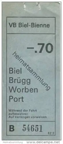 Schweiz - Biel - VB Biel-Bienne - Fahrschein Fr. -.70