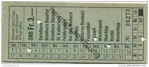 Schweiz - Solothurn-Niederbipp-Bahn - SNB - Fahrschein FR 3.-