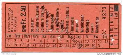 Schweiz - Solothurn-Niederbipp-Bahn - SNB - Fahrschein FR 2.40