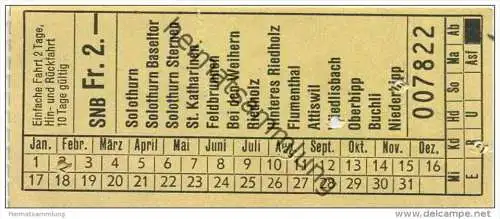 Schweiz - Solothurn-Niederbipp-Bahn - SNB - Fahrschein FR 2.-