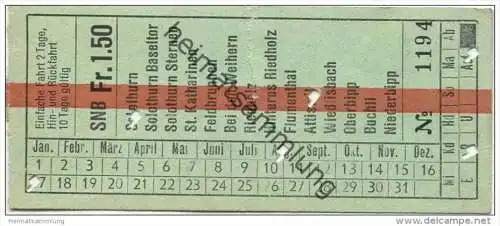 Schweiz - Solothurn-Niederbipp-Bahn - SNB - Fahrschein FR 1.50