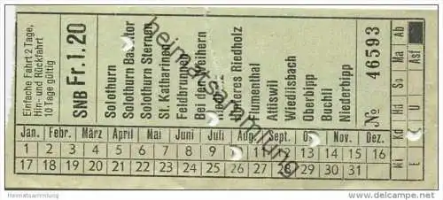 Schweiz - Solothurn-Niederbipp-Bahn - SNB - Fahrschein FR 1.20
