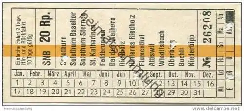 Schweiz - Solothurn-Niederbipp-Bahn - SNB - Fahrschein 20 Rp.