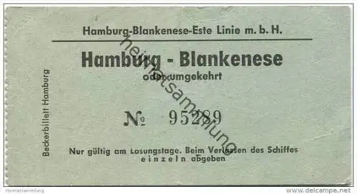 Deutschland - Hamburg - Hamburg-Blankenese-Erste Linie m.b.H. - Hamburg-Blankenese oder umgekehrt - Fahrkarte