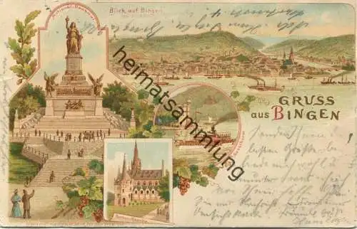 Gruss aus Bingen - National Denkmal - Mäusethurm - Rochus-Kapelle - Verlag Ludwig Feist Mainz gel. 1897