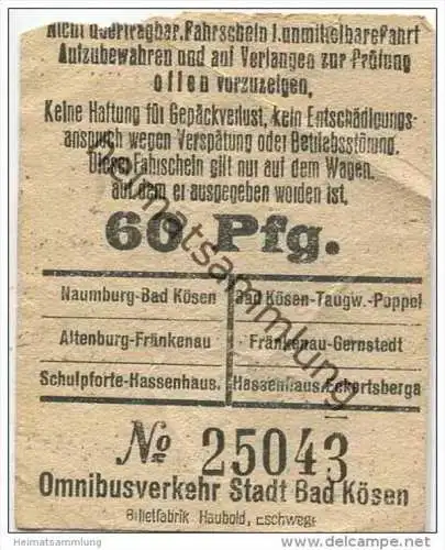 Deutschland - Bad Kösen - Omnibusverkehr Stadt Bad Kösen - Fahrschein 60 Pfg.