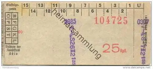 Deutschland - Köln - Bahnen der Hansestadt Köln - Fahrschein 25Rpf.