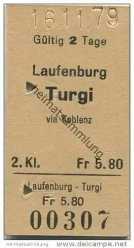 Schweiz - Laufenburg Turgi via Koblenz - Fahrkarte 2. Kl. 1979