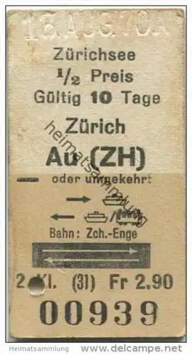 Schweiz - Zürichsee - Zürich Au (ZH) - Fahrkarte 1/2 Preis 1970