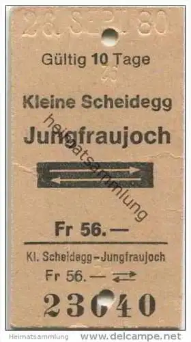 Schweiz - Jungfraubahn - Kleine Scheidegg Jungfraujoch - Fahrkarte 1980