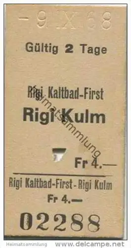 Schweiz - Vitznau-Rigi-Bahn - Rigi Kaltbad-First - Rigi Kulm - Fahrkarte 1968