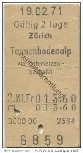 Schweiz - Zürich - Tannenbodenalp via Unterterzen-Seilbahn - Fahrkarte 1971