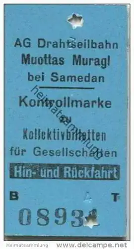 Schweiz - AG Drahtseilbahn - Muottas Muragl bei Samedan - Kontrollmarke zu Kollektivbilletten für Gesellschaften - Fahrk
