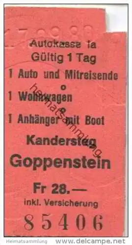 Schweiz - Kandersteg Goppenstein - Autokasse - Fahrkarte 1980