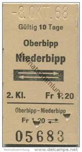 Schweiz - Oberbipp - Niederbipp - Fahrkarte 1968