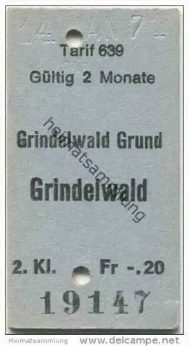 Schweiz - Grindelwald Grund - Grindelwald - Fahrkarte 2. Klasse 1971