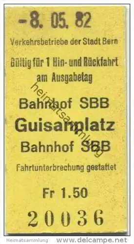 Schweiz - Verkehrsbetriebe der Stadt Bern - Bahnhof Guisanplatz Bahnhof - Fahrkarte 1982