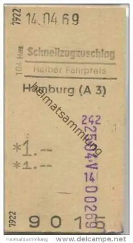 Deutschland - Schnellzugzuschlag - Halber Fahrpreis - Hamburg 1969