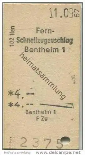 Deutschland - Fern-Schnellzugzuschlag - Bentheim 1967