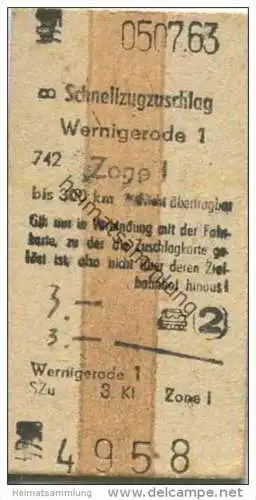 Deutschland - Schnellzugzuschlag - Wernigerode 1963