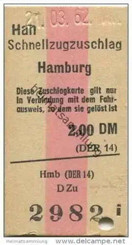 Deutschland - Schnellzugzuschlag - Hamburg 1962