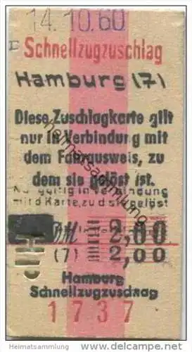 Deutschland - Schnellzugzuschlag - Hamburg 1960