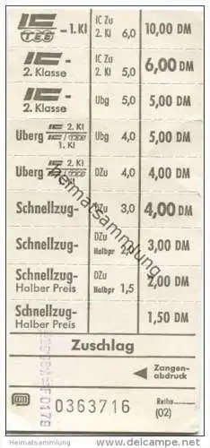 Deutschland - IC TEE Zuschlag - 1. Klasse DM 10,00