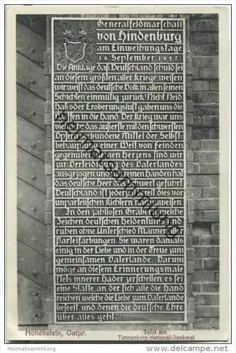 Hohenstein - Olsztynek - Tannenberg - Tafel am National-Denkmal