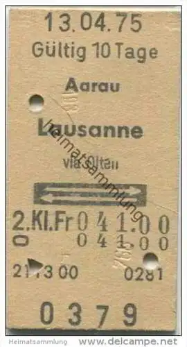 Schweiz - SBB - Aarau - Lausanne via Olten und zurück - Fahrkarte 1975
